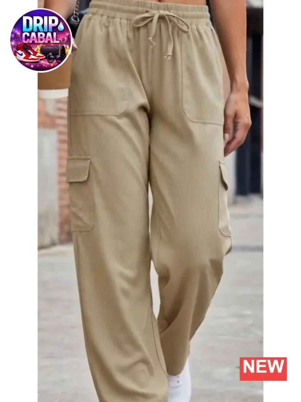 Womens High Waist Wide Leg Cargo Pants with Pockets Drawstring